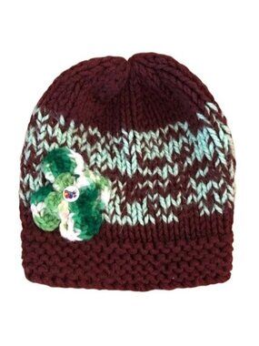 Handmade flower brown green knitted beanie hat 8x8" new without tags see photos